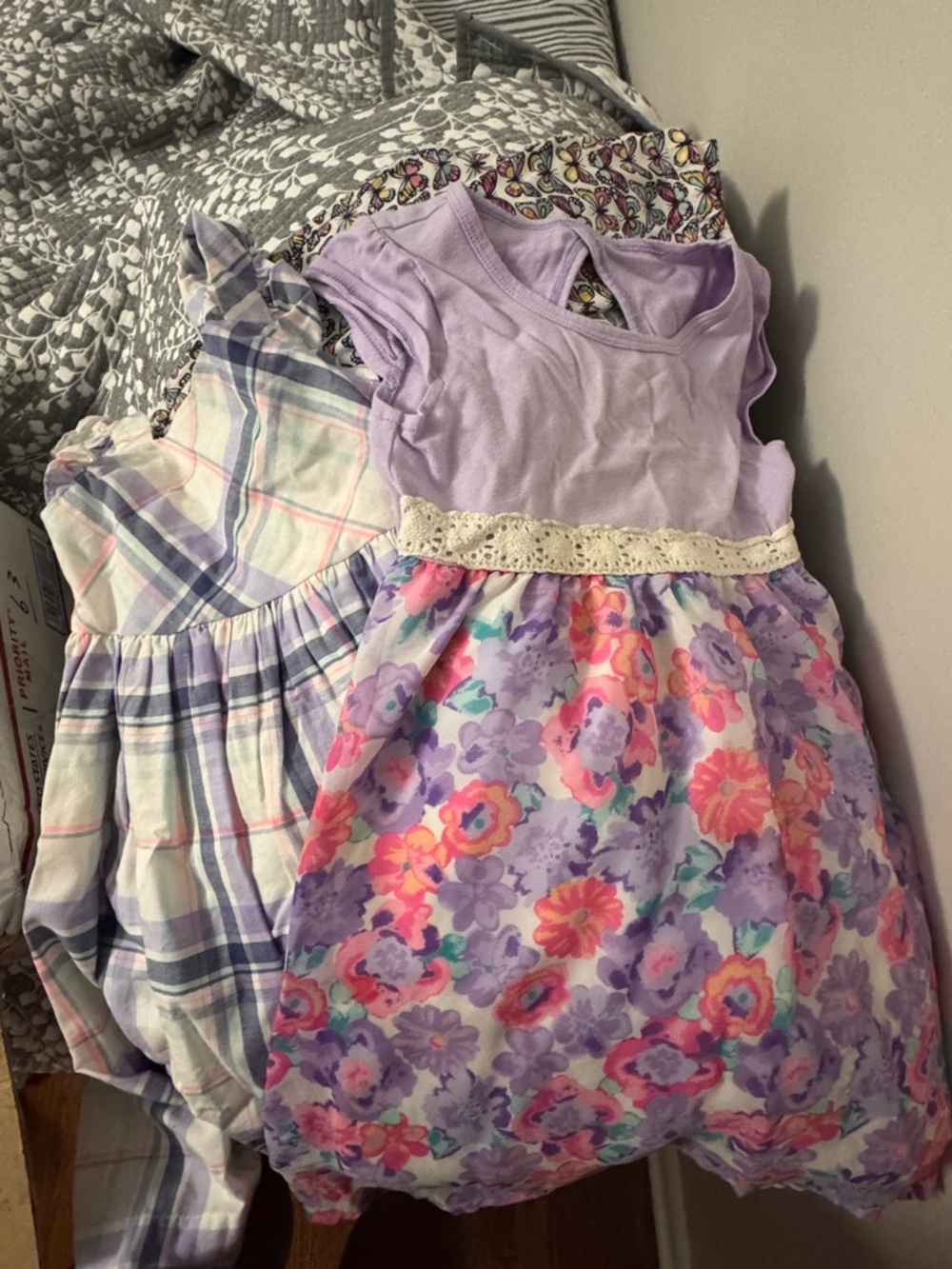 Girls' Lavender Floral Dress with Lace Waistband